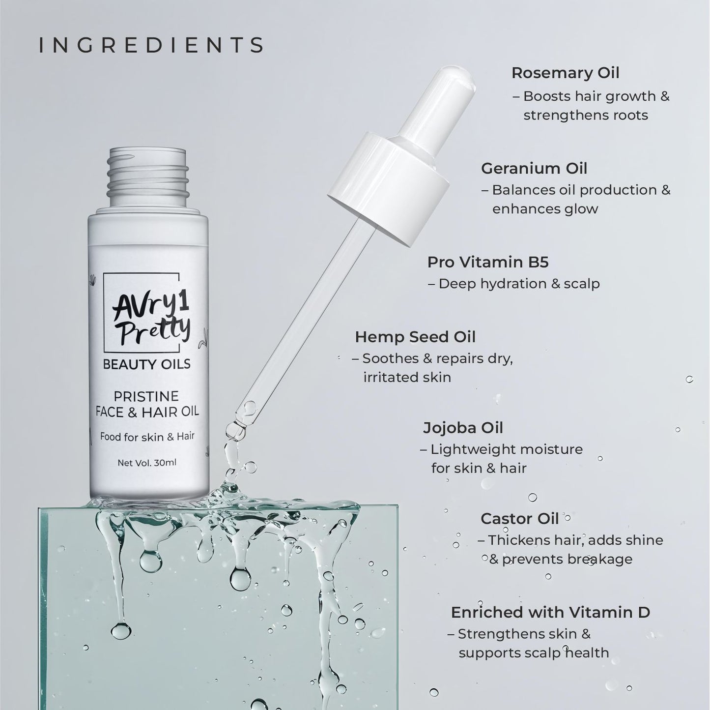 Avry1 Pretty Pristine Face & Hair Oil Ingredients